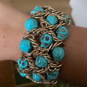 Gold & Teal Skull Bracelet